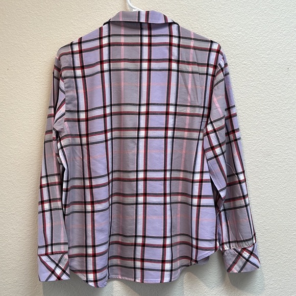 Victorias Secret Cotton Blend Button Down Pajama Shirt, Size Small, Purple Plaid - Picture 10 of 11